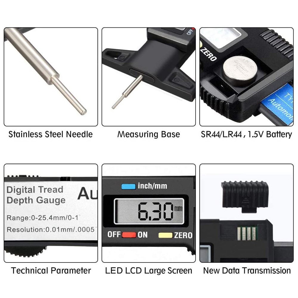 LCD Digital Car Tyre Tire Tread Depth Gauge Meter Auto Tire Wear Detection Measuring Tool Caliper