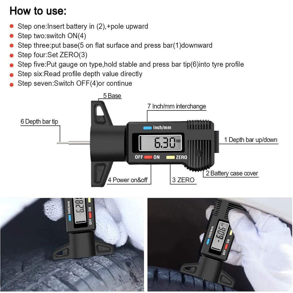 LCD Digital Car Tyre Tire Tread Depth Gauge Meter Auto Tire Wear Detection Measuring Tool Caliper