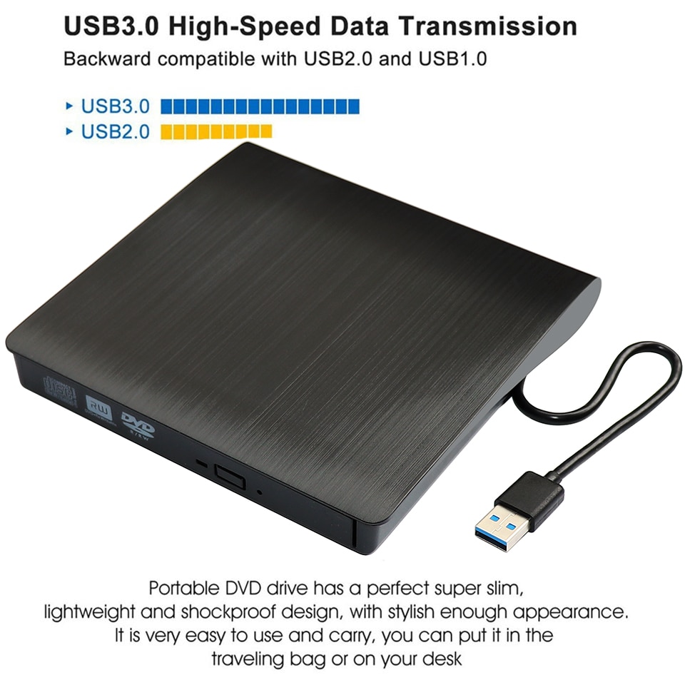 USB 3.0 Slim External DVD RW CD Writer Drive