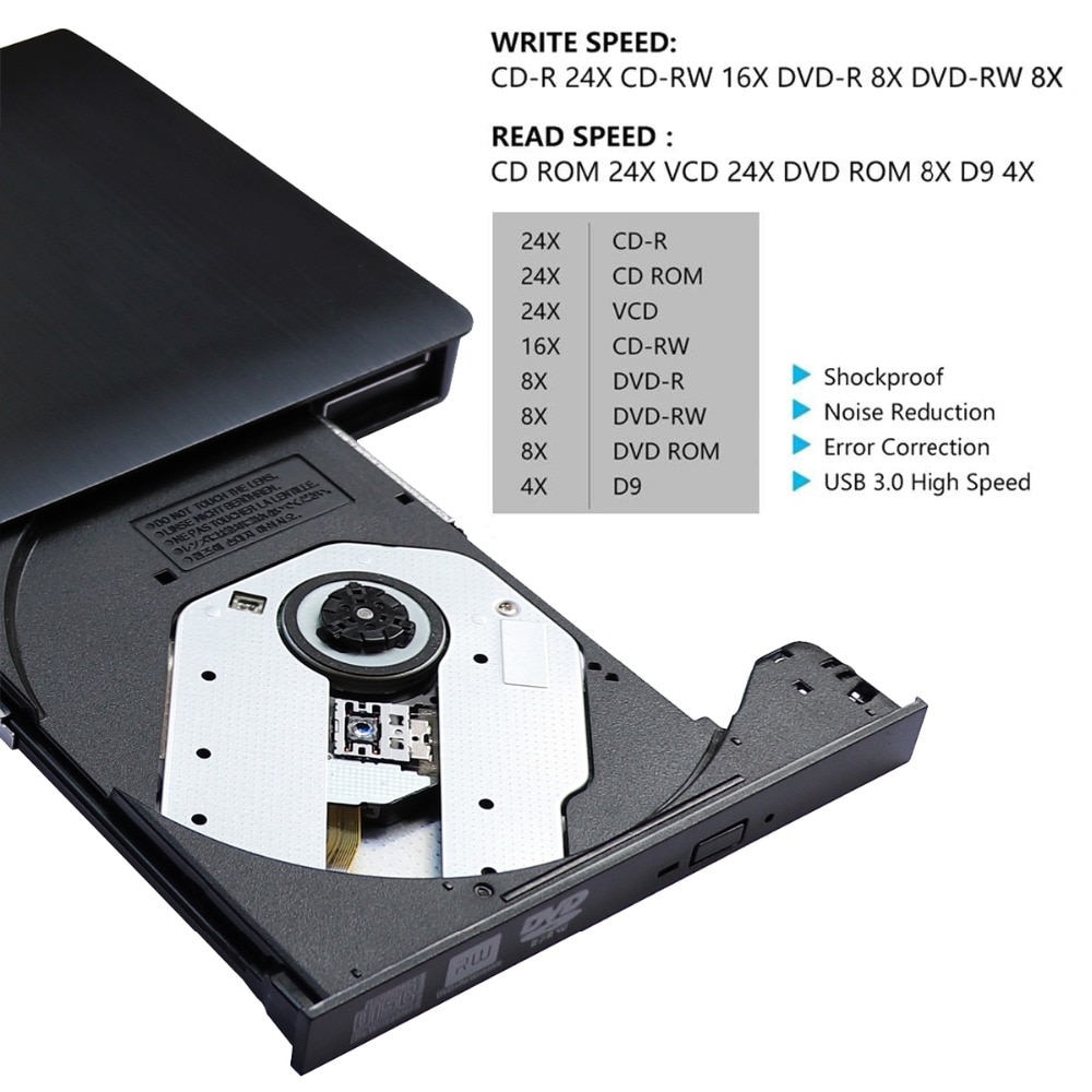 USB 3.0 Slim External DVD RW CD Writer Drive