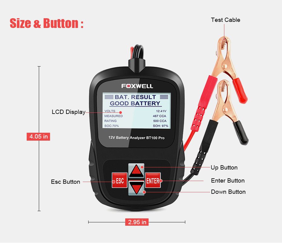 Bt100 pro 12v probador de baterías automotrices