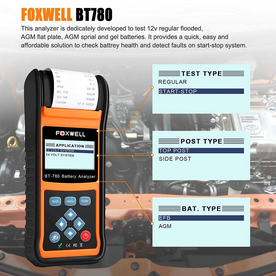 Prueba de batería foxwell bt780 12v