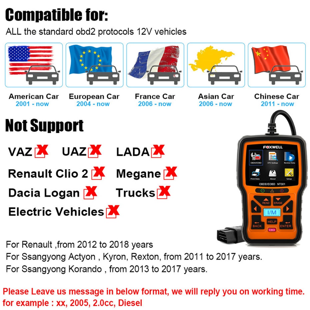 Foxwell nt301 can OBDII / eobd Code Reader 