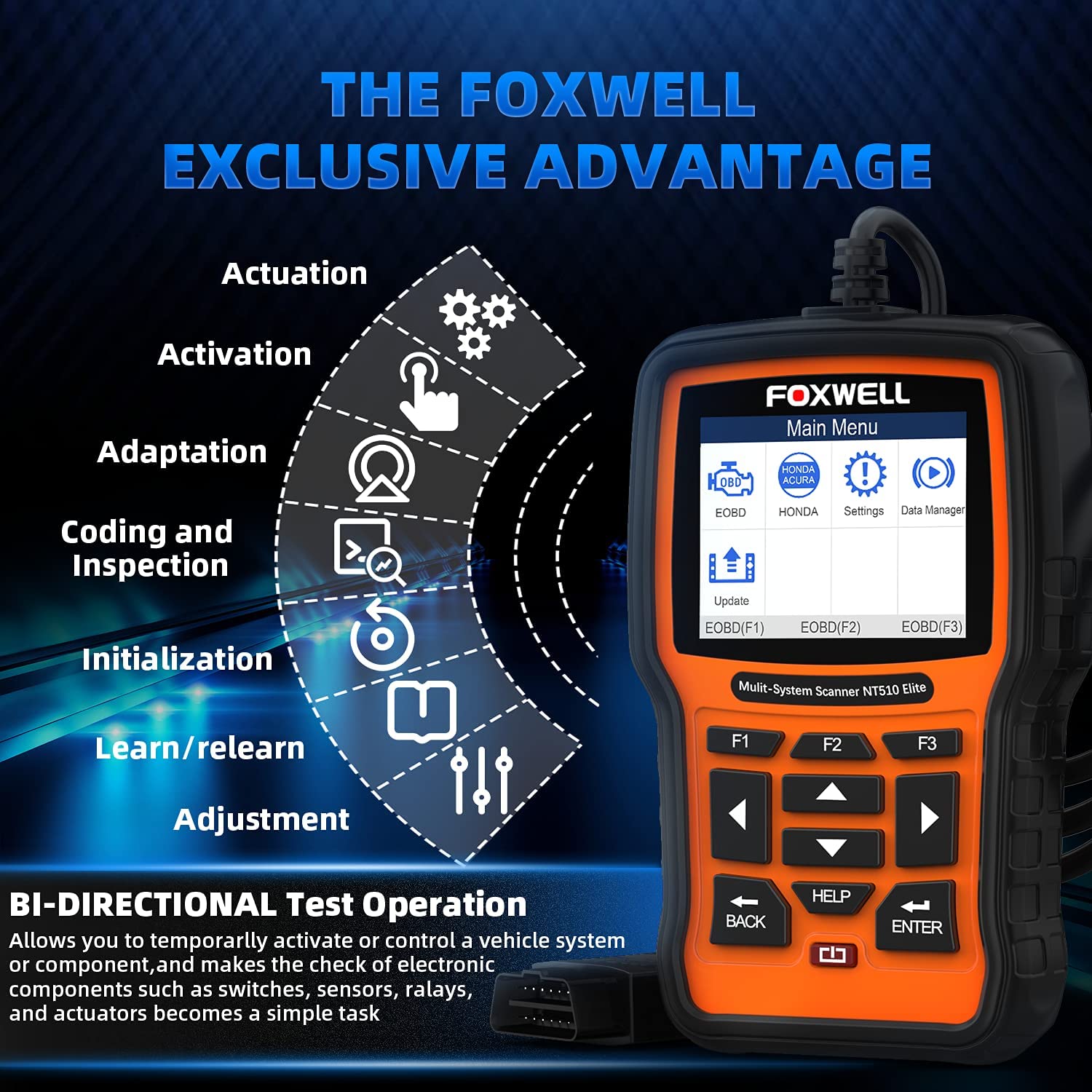 Foxwell nt510 elite todo el sistema obd2 escáneres a bordo