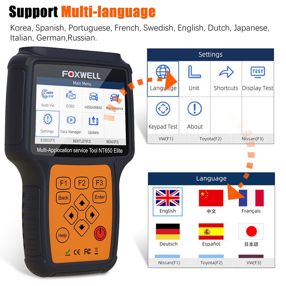 Herramienta de diagnóstico foxwell nt650 elite obd2 eobd