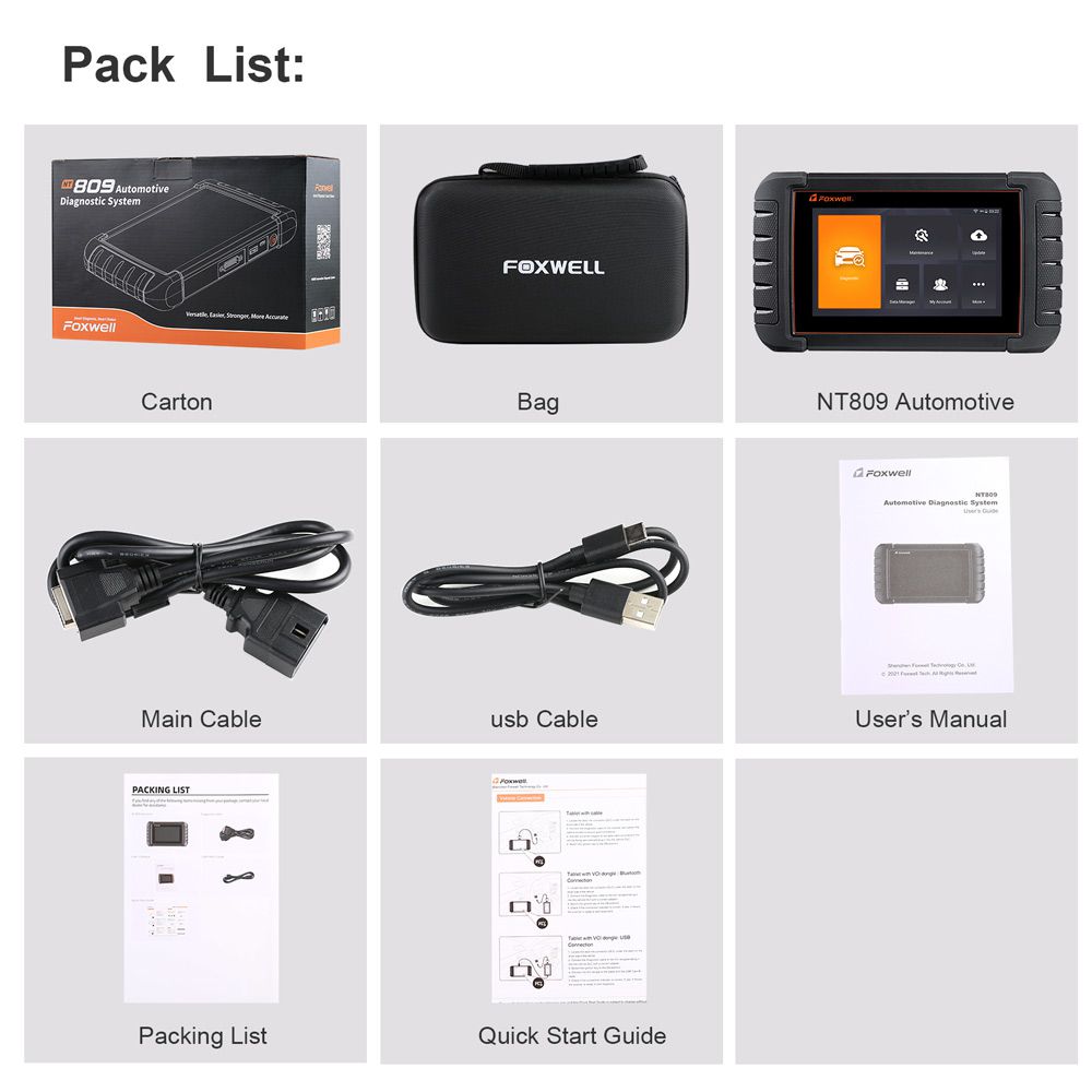 Foxwell NT809 Packing list