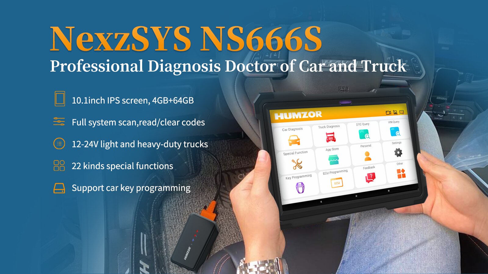 HUMZOR NS666S OBD2 Scanner Bluetooth Full Systems ABS Airbag DPF IMMO Oil Reset Car Diagnostic Tools