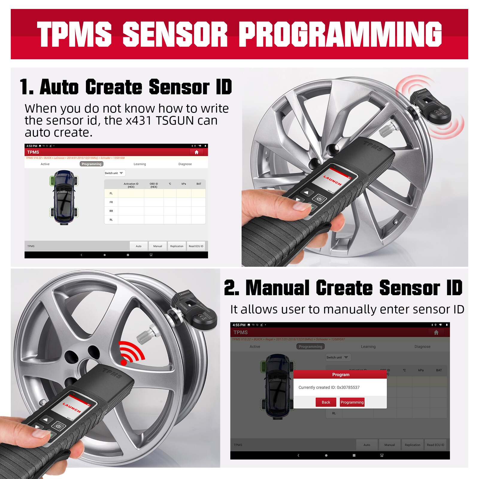 Activar el detector de presión de neumáticos de automóviles x431 tsgun tpms 