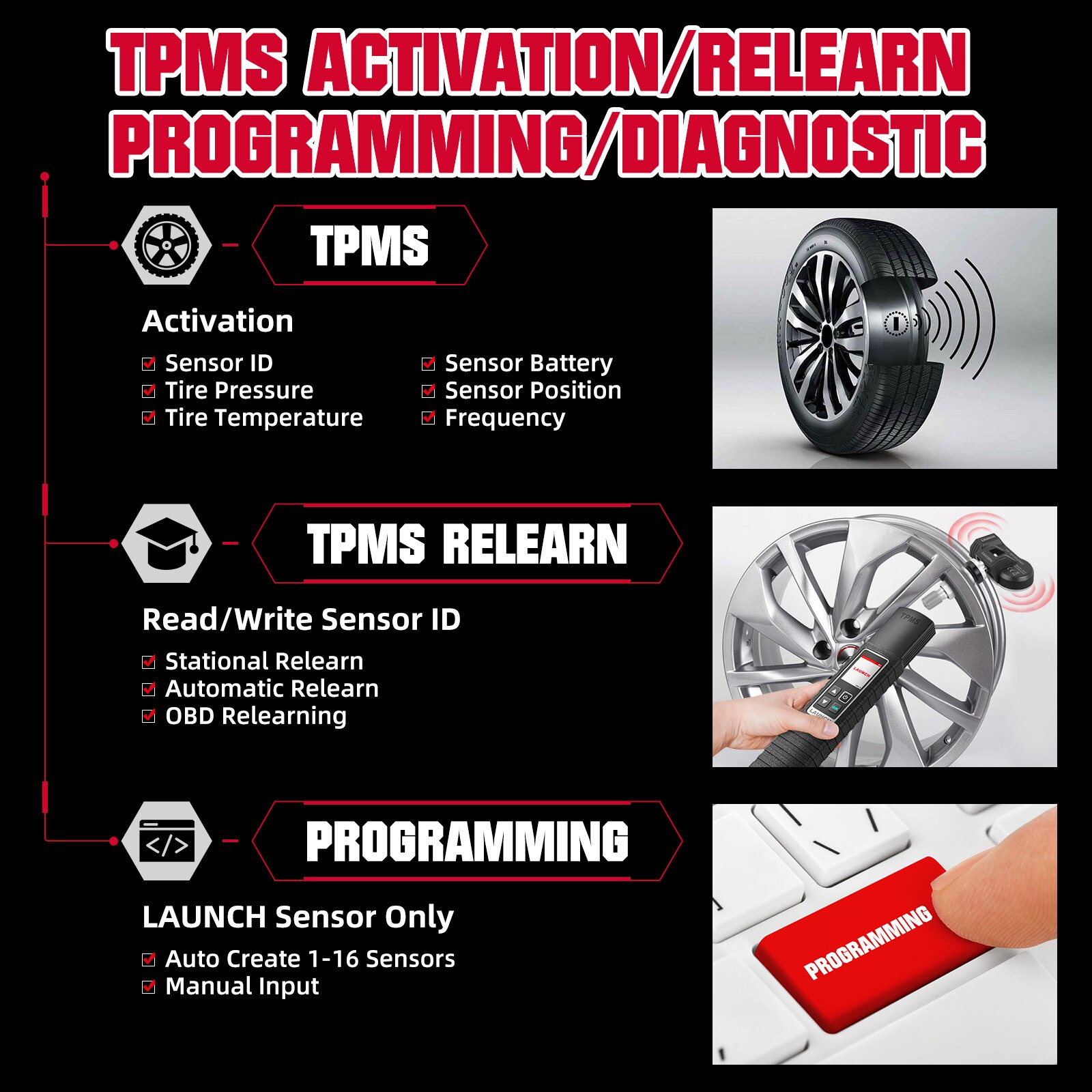 Launch X431 TSGUN TPMS Auto Reifen Druck Detector 