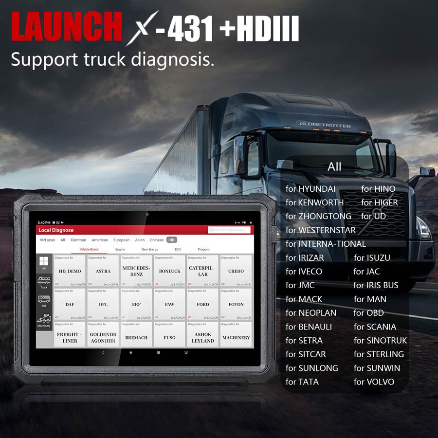 Launch X431 V+ HD3 Wifi/Bluetooth Heavy Duty Truck Diagnostic Tool 