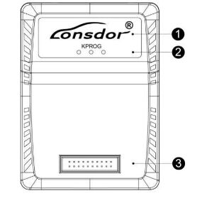 Vista frontal del conector kprog