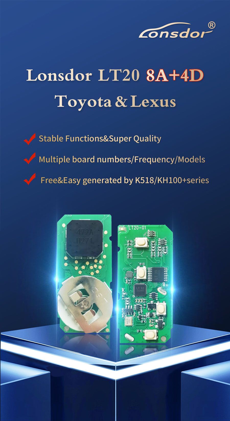 Lonsdor lt20 8a + 4D Toyota y Lexus SMART Key convertion SMART Key tipo de modificación de frecuencia