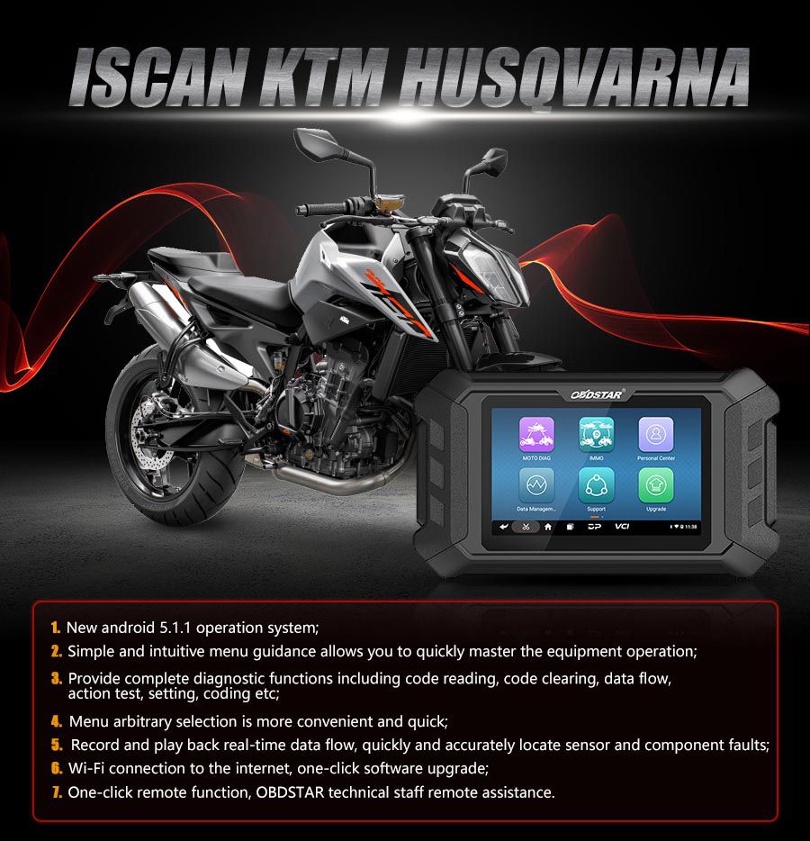 Obdstar iscan ktm / husqvarna herramienta inteligente de diagnóstico de motocicletas tabletas portátiles