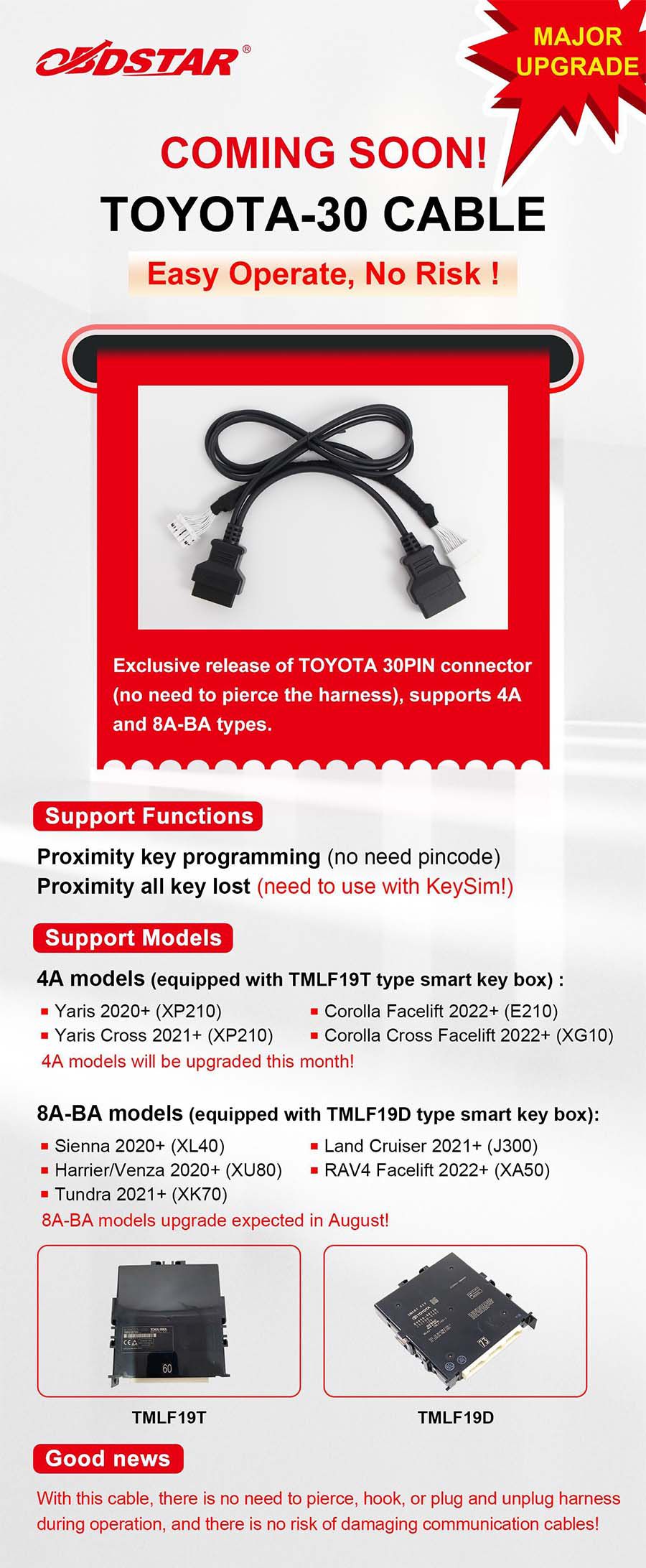 Programación de teclas de proximidad de cable obdstar Toyota - 30 todas las llaves se pierden sin necesidad de perforar el arnés x300dp plus / x300pro 4