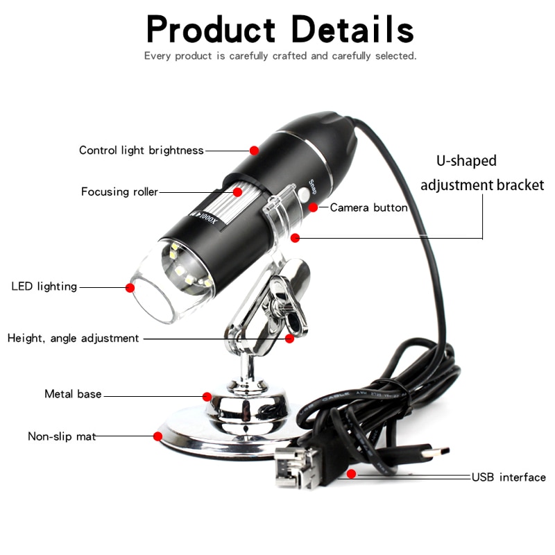 Professional USB Digital Microscope 1000X 1600X 8 LEDs 2