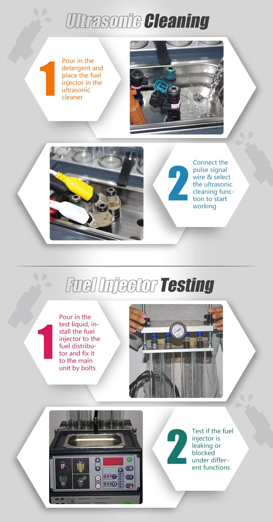 Vista general de los limpiadores y probadores de inyectores de combustible Power Jet pro 240