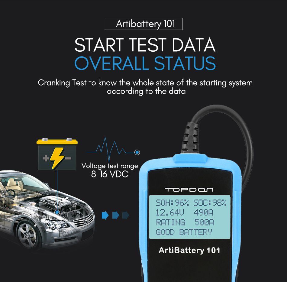 Topcon ab101 probador de baterías automotrices