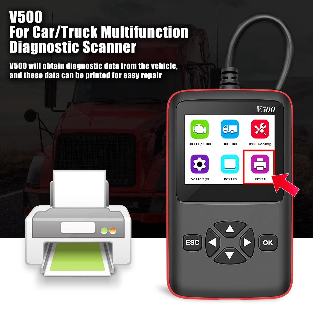 12V/24V V500 OBD2 Engine J1939 J1587 J1708 Code Reader 