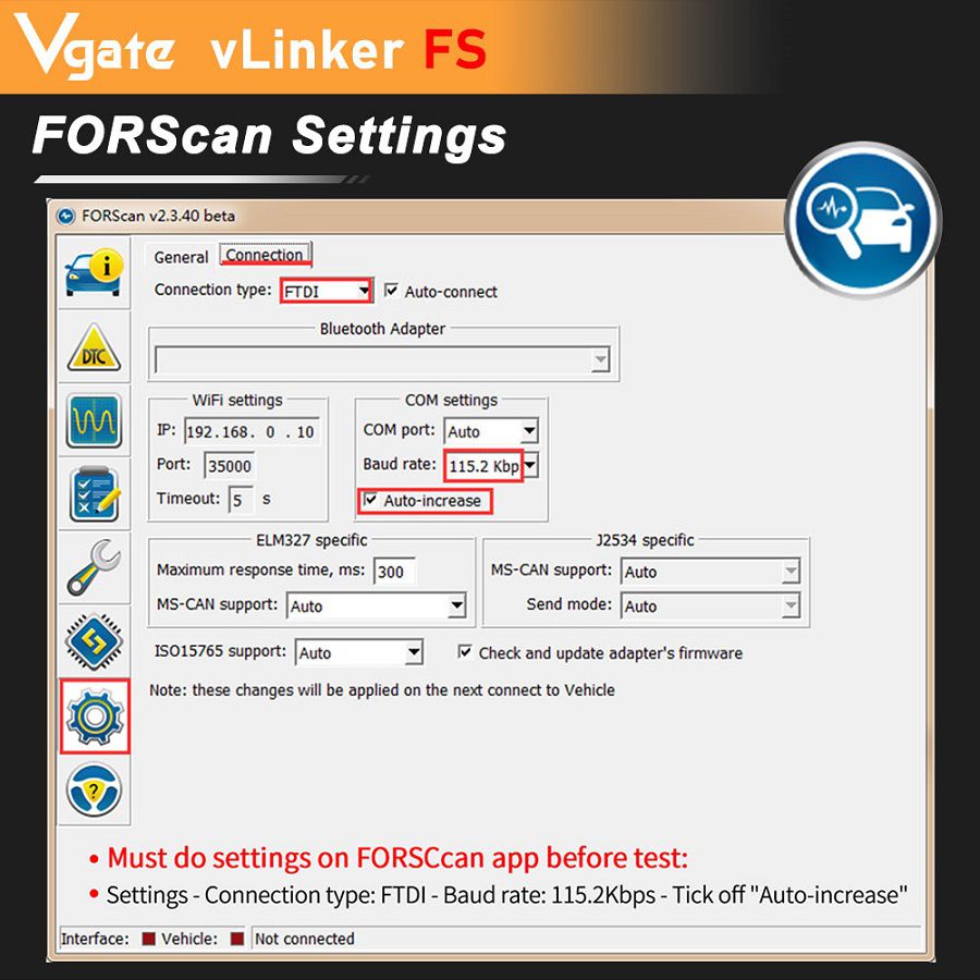 Vgate vlinker FS Elm 327 de Ford forscun