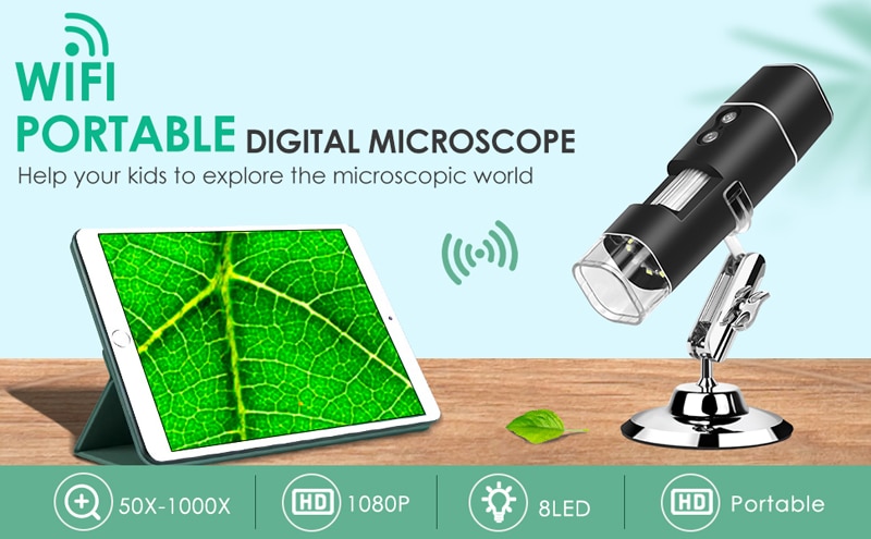 Microscopio digital inalámbrico 1080p HD 2mp 8 LED USB micro