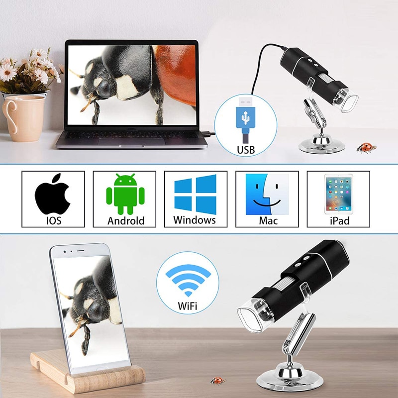 Wireless Digital Microscope 1080P HD 2MP 8 LED USB Micro