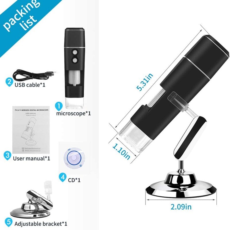 Wireless Digital Microscope 1080P HD 2MP 8 LED USB Micro