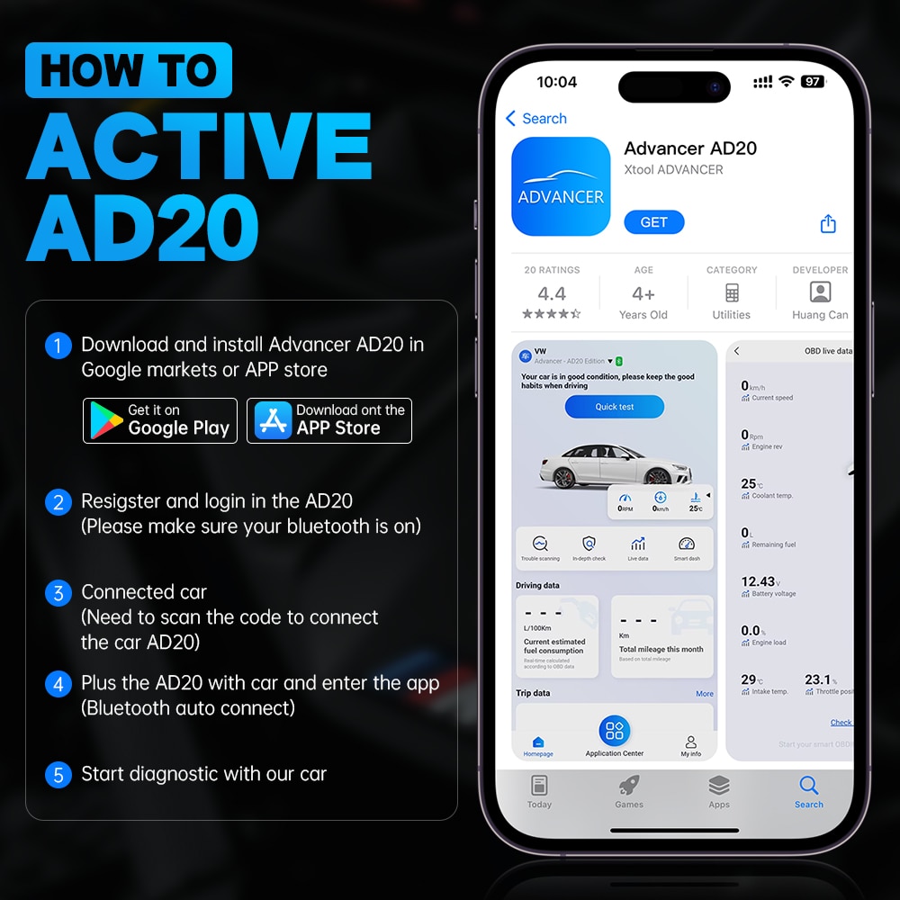 2023 Neueste XTOOL Advancer AD20PRO OBD2 Scanner