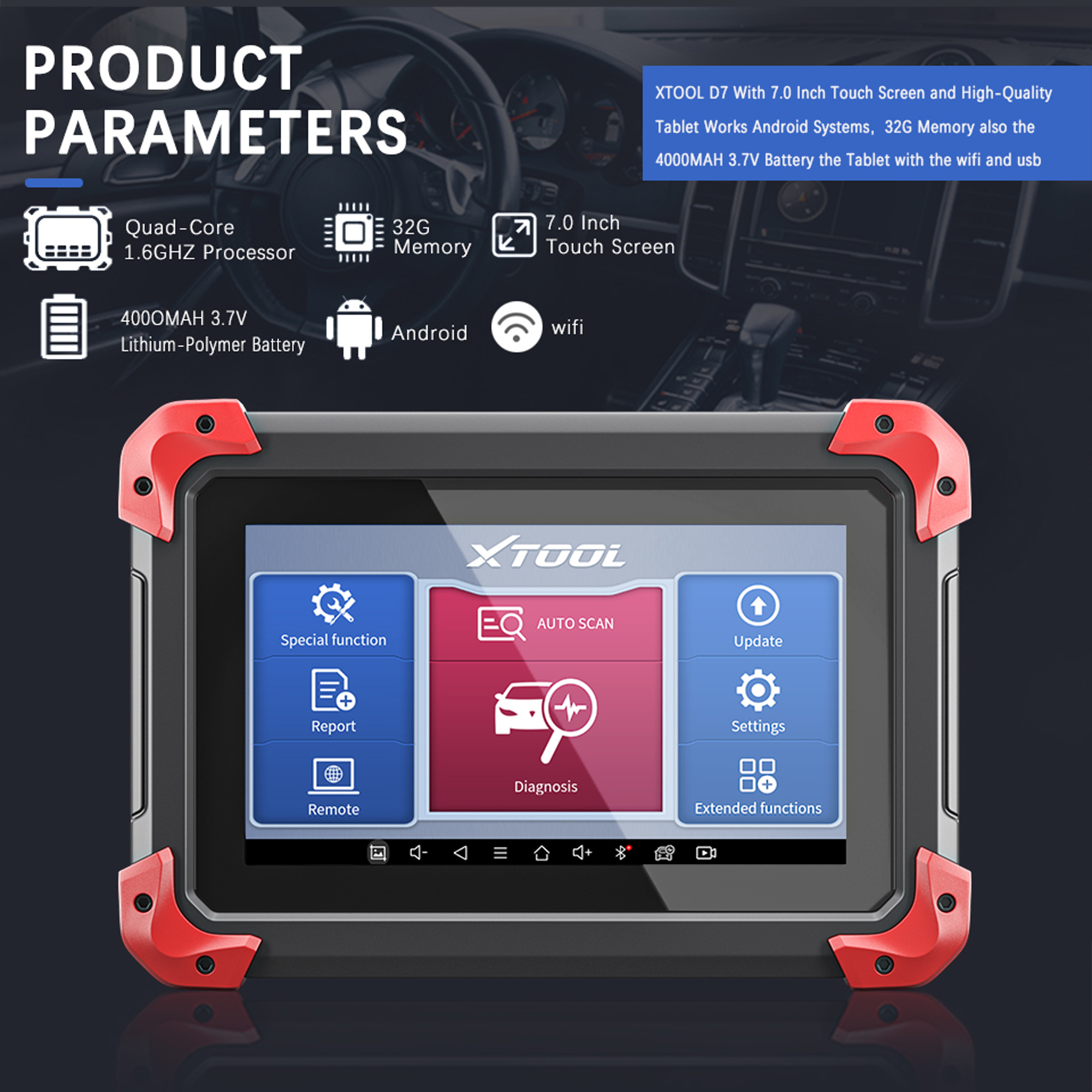 Newest XTOOL D7 Automotive All System Diagnostic Tool