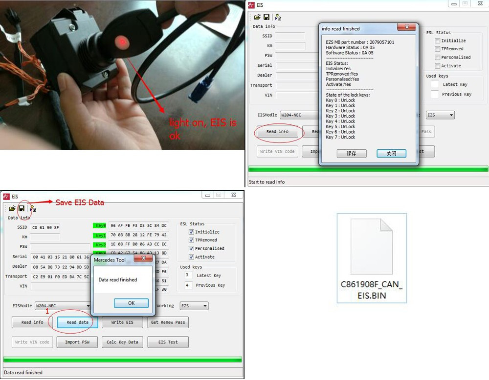 2009 - 2013 MB bga Key read ezs PW and write ESL Tool para talleres de reparación