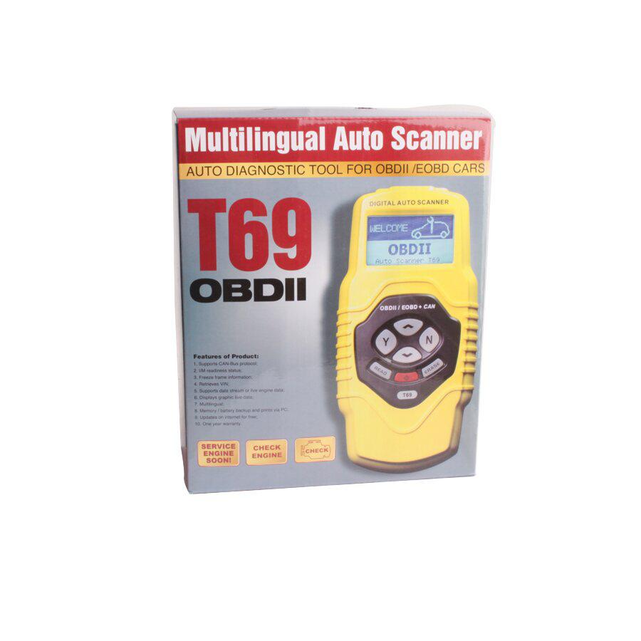 Herramienta de diagnóstico de escáneres automáticos de vehículos OBDII t69 (actualizable en varios idiomas)