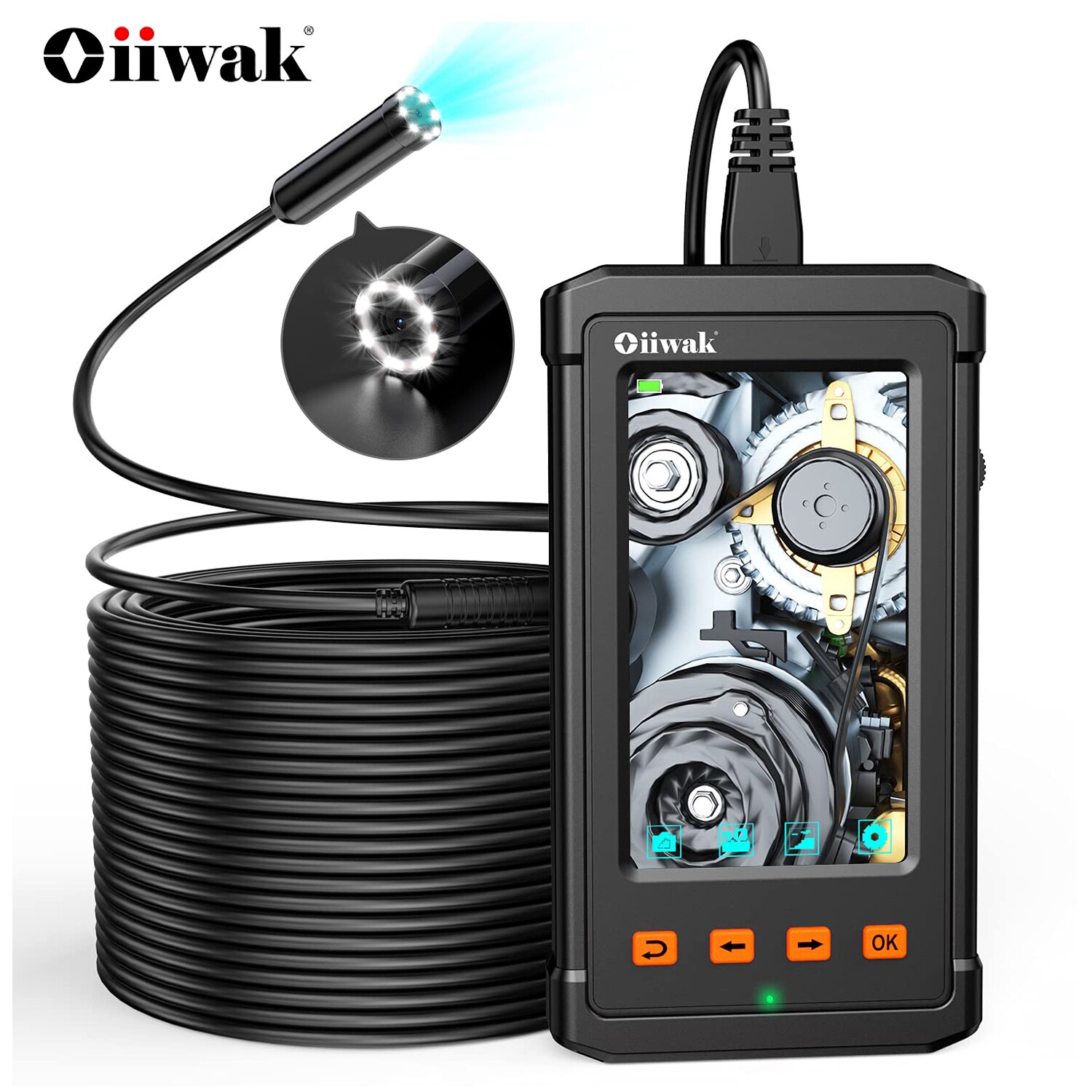 Industrial Endoscope with 4.3 1080P HD Display IP67 Waterproof Inspection Camera for Car/Pipeline/Air Conditioning Inspection 8 LEDs 8mm Mini Lens Camera Borescope with 32GB TF Card