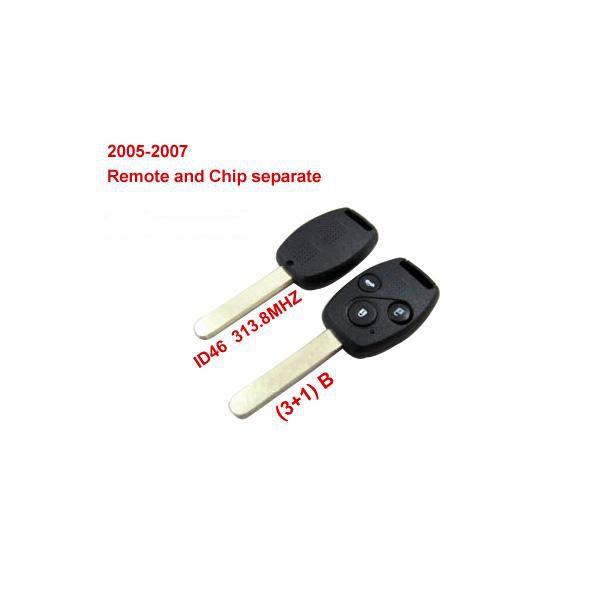 리모컨 키(3+1) 버튼 및 칩 분리 ID: 46(313.8MHZ) 어코드 Fit CIVIC ODYSSEY 2005-2007년 혼다에 적합