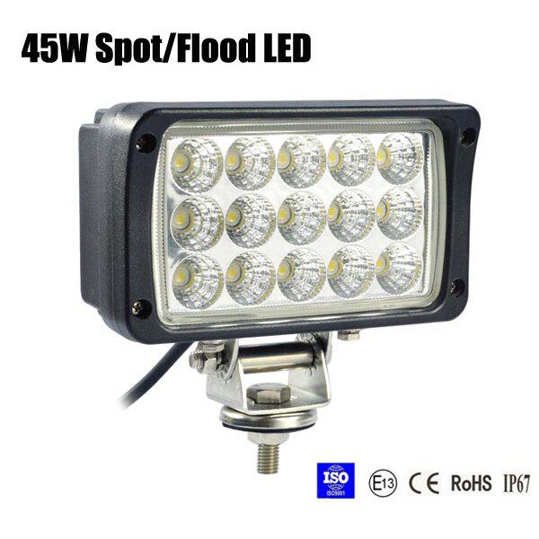 45W Spot/Flood LED Work Light OffRoad Jeep Boat Truck IP67 12V 24V White