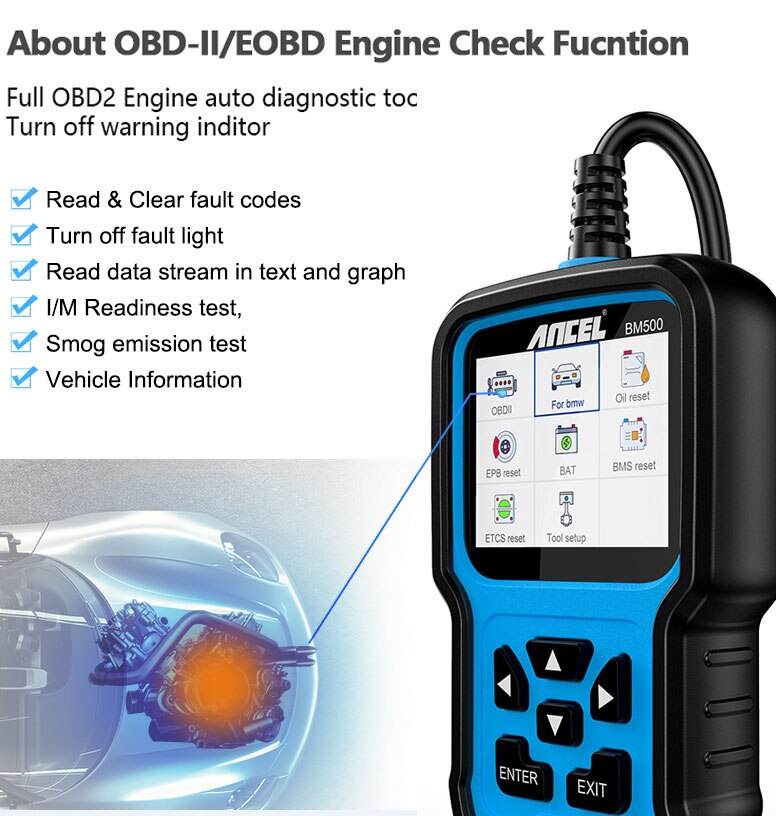 ANCEL BM500 OBD2 Scanner All System Car Diagnostic Tool Engine ABS SRS SAS EPB ETC BMS PCM Oil Reset Automotive Scanner for BMW