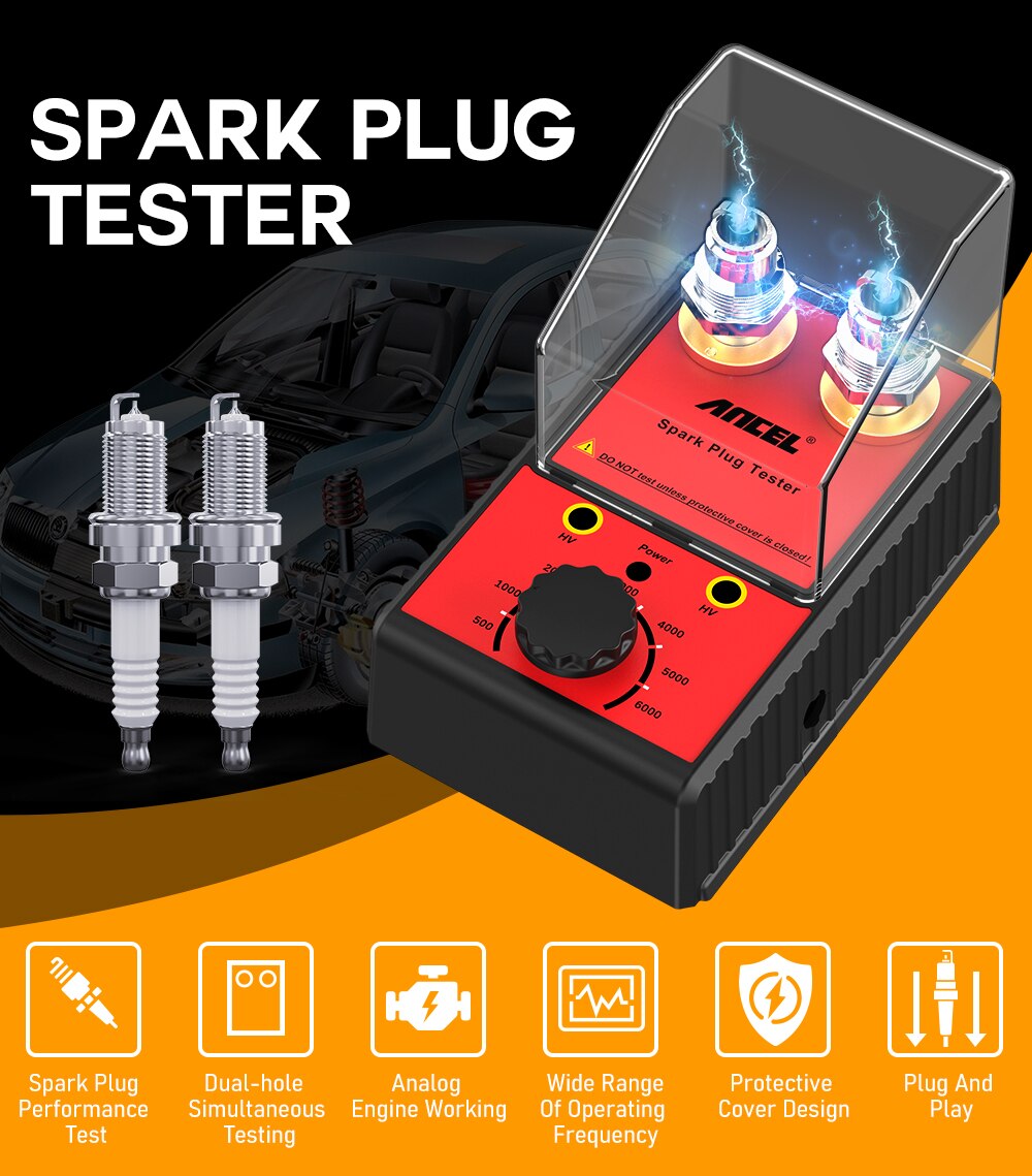 Ancel Car Spark Plug Tester Ignition System Tester 220V 110V Automotive Diagnostic Tool Double Hole Analyzer Spark Plug Analyzer