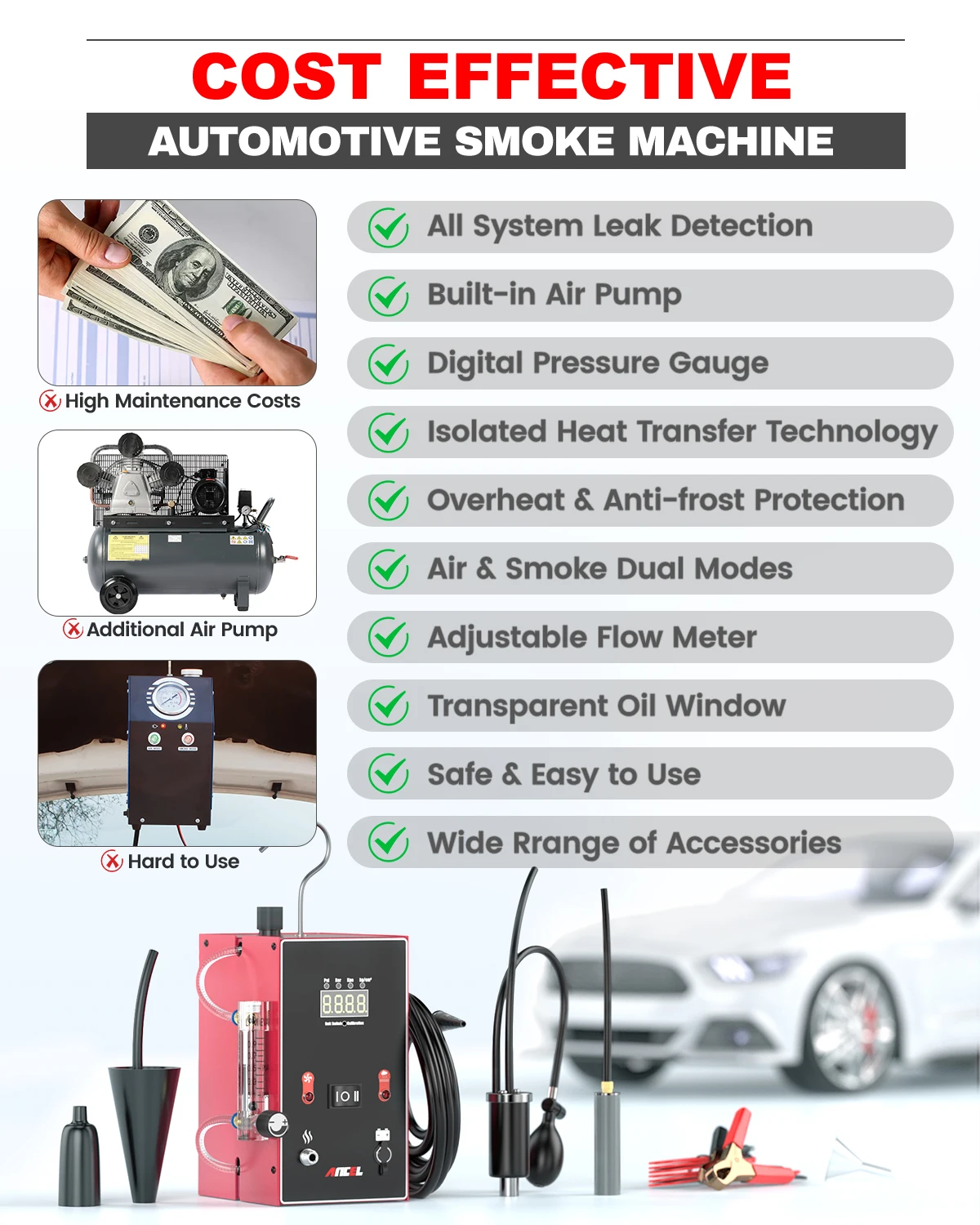 ANCEL L300 Car Smoke Leak Detector EVAP Pipe Smoking Generator Pipe Leakage Analyzer Tester EVAP System Diagnostic Tool