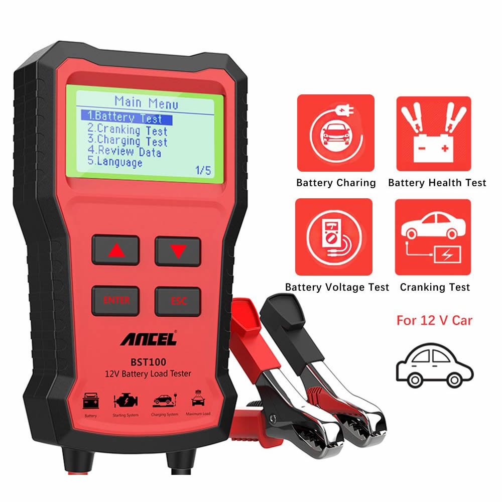 ANCEL BST100 Car Battery Charger Tester Analyzer 12V 2000CCA Voltage Battery Test Car Charging Circut load Tester Tools PK KW600