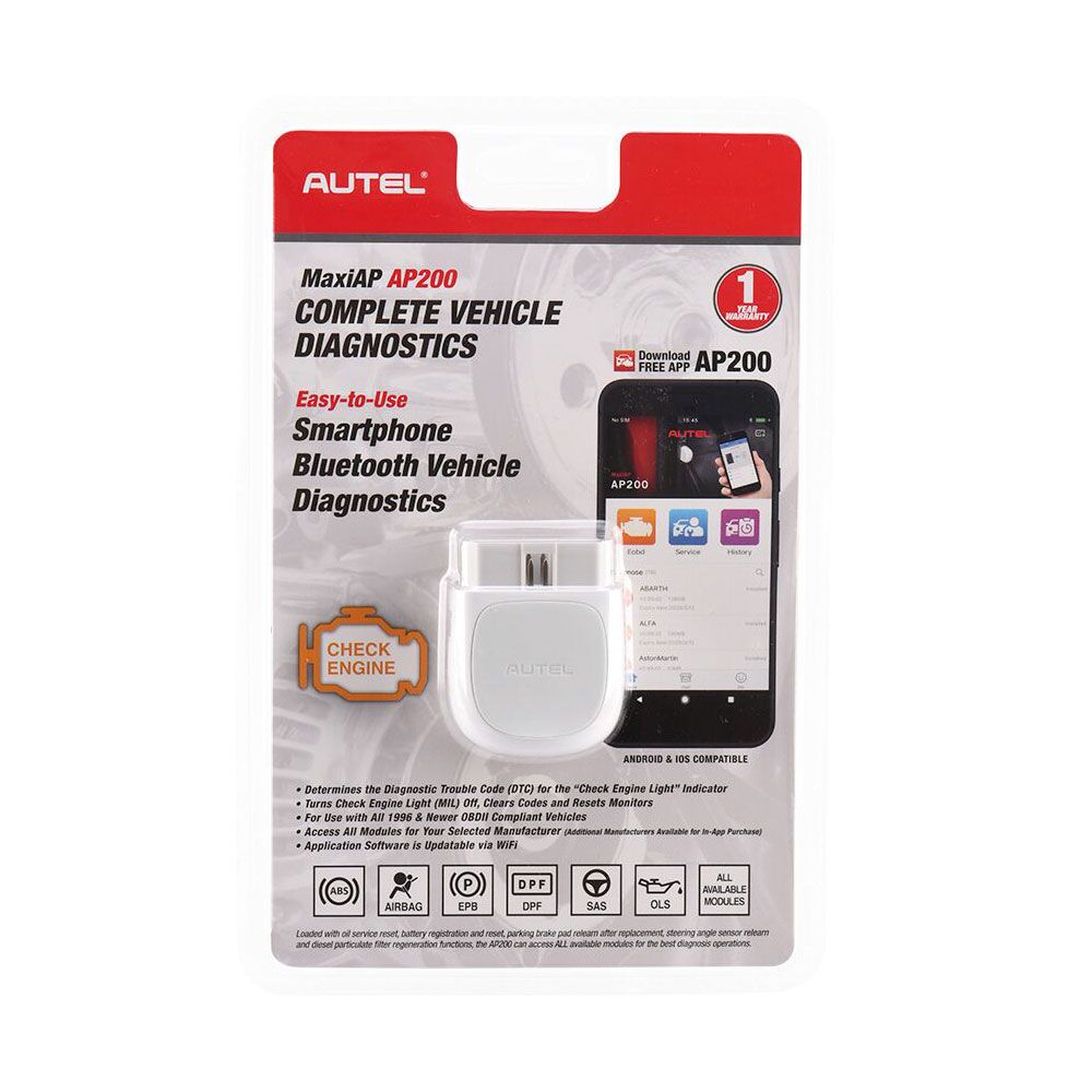 Autel MaxiAP AP200 Bluetooth OBD2 Code Reader with Full System Diagnoses AutoVIN TPMS IMMO Service for DIYers MK808 약식