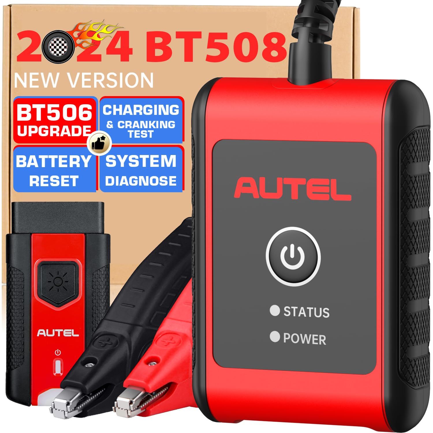 Autel MaxiBAS BT508 Car Battery Tester 6V 12V Load Tester 100-2000 CCA Added AUTOVIN, Electrical Reset, Battery Health Report Update of BT506