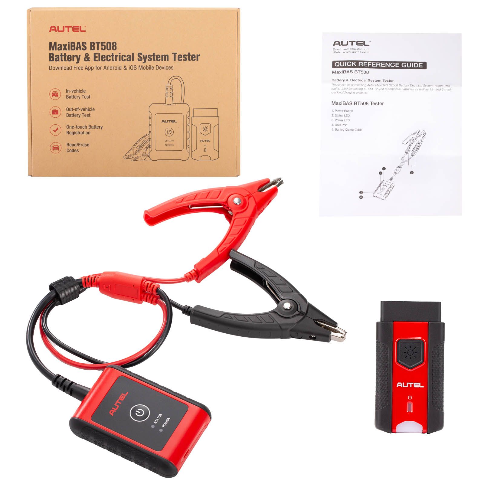 Autel MaxiBAS BT508 Car Battery Tester 6V 12V Load Tester 100-2000 CCA Added AUTOVIN, Electrical Reset, Battery Health Report Update of BT506