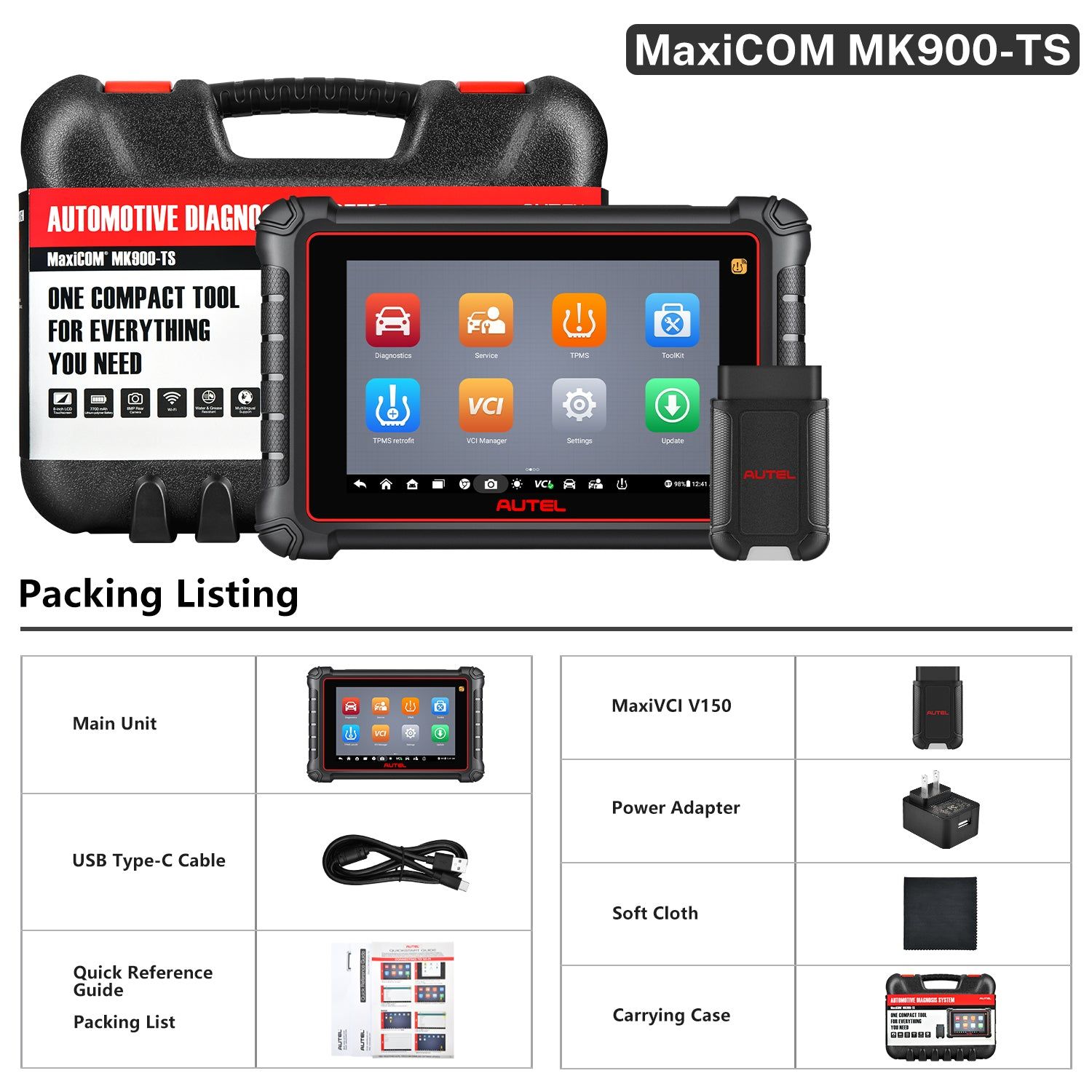 Autel MaxiCOM MK900TS MK900-TS Wireless TPMS Diagnostic Scanner with Android 11 Support DoIP/CAN FD Protocols and 40+ Services Upgraded of MK808TS