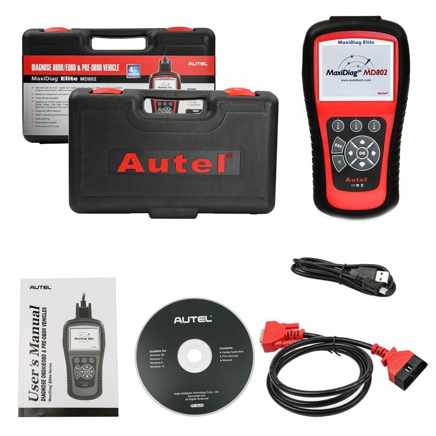 Autel Maxidiag Elite MD802 OBD2 Auto Diagnostic Tool Car Code Scanner ABS Airbag 