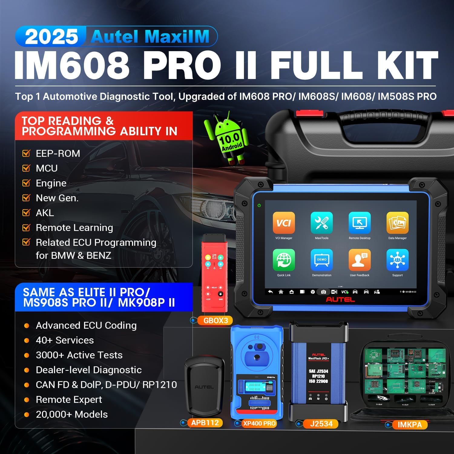 2025 Autel MaxiIM IM608 PRO II (Autel IM608 II) Full Kit with JVCI+ Plus IMKPA Accessories Get Free G-Box3 APB112