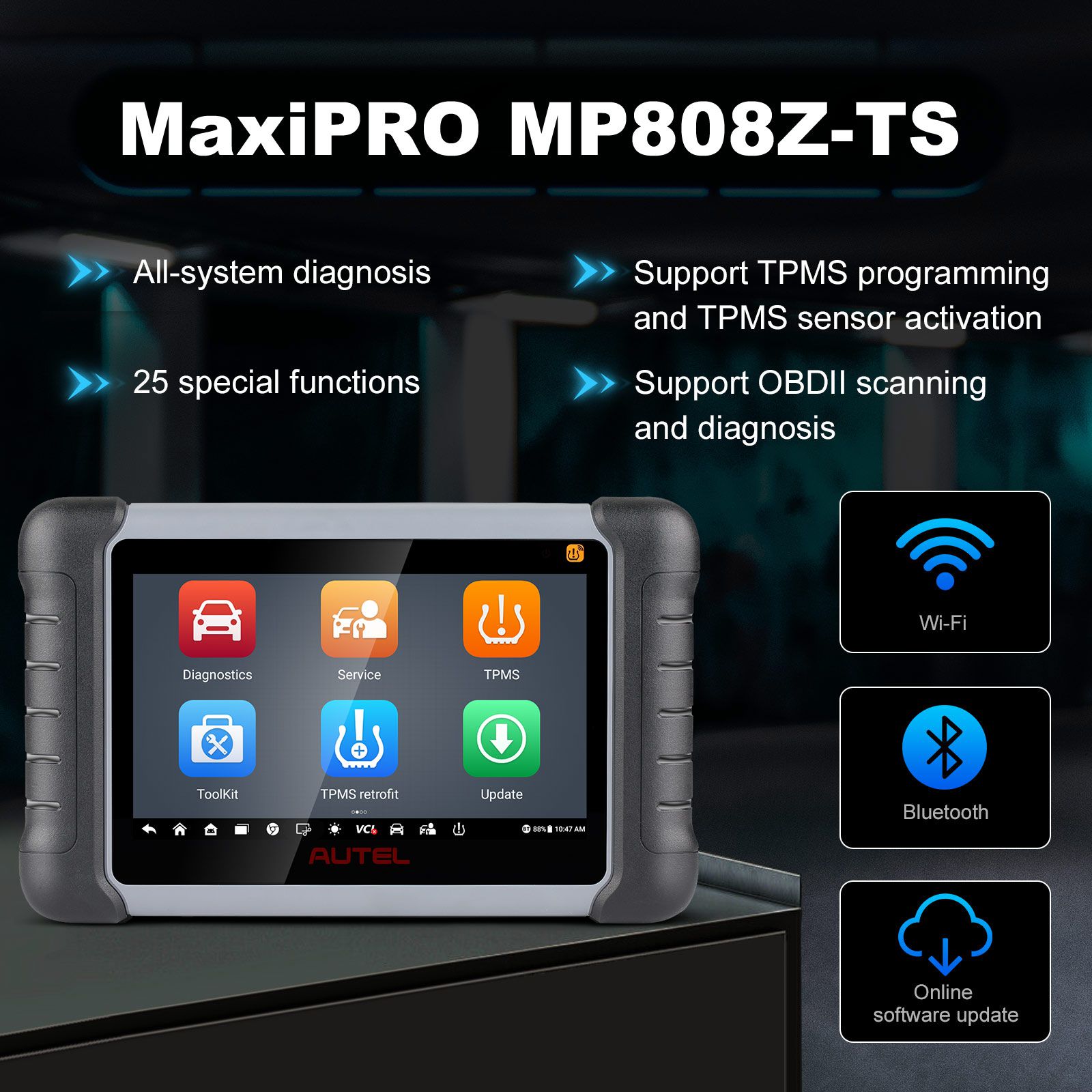 2023 Autel MaxiPRO MP808Z-TS 양방향 제어 문제 해결기, ECU 인코딩, 전체 TPMS, 36+ 서비스, MP808TS/MP808BT 업그레이드