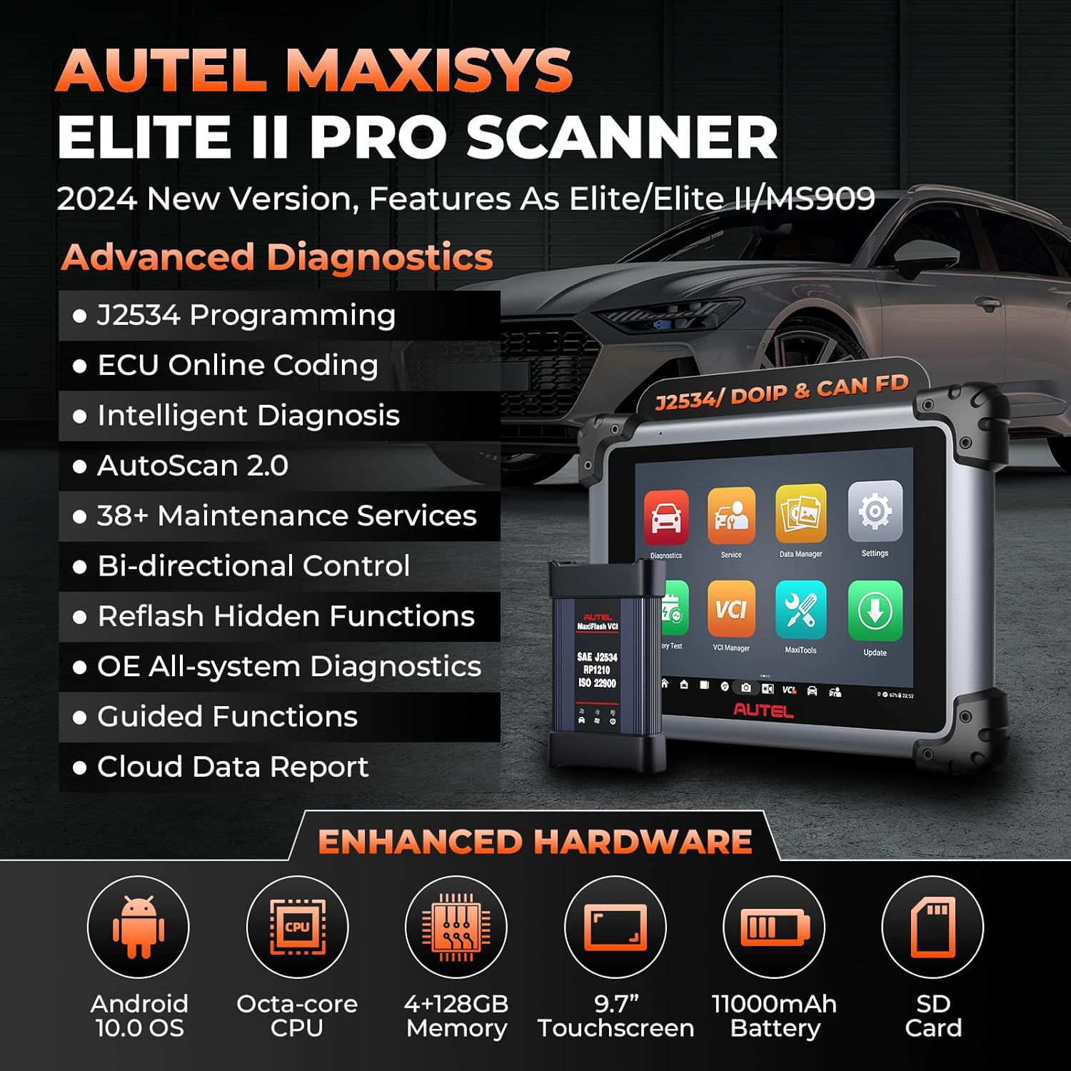 2025 Autel MaxiSys Elite II Pro Diagnosis & AutoScan 2.0 with J2534 ECU Programming Coding, 38+service MS909/MS919/Ultraの新しいバージョン