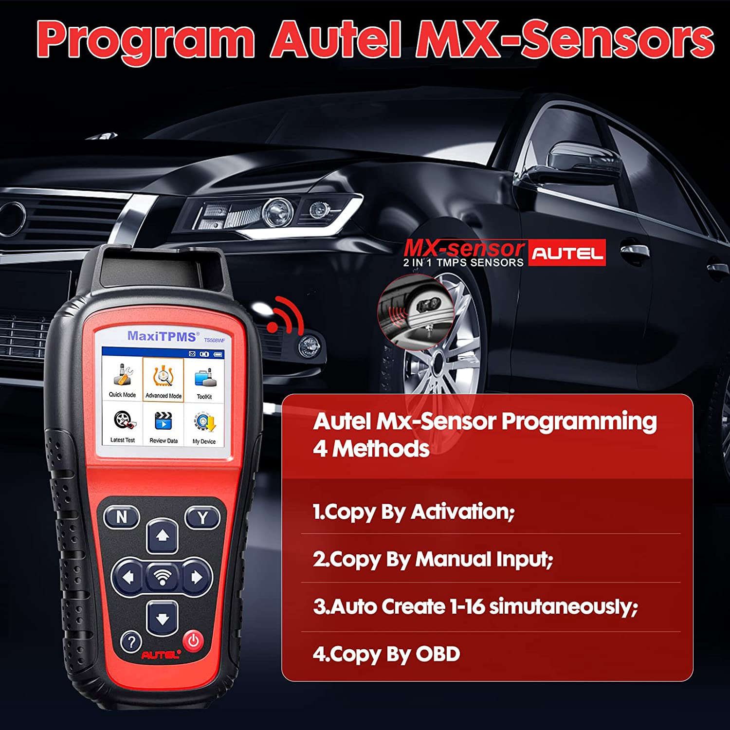 2023 Autel MaxiTPMS TS508WF TPMS Programming Tool MX-Sersors 315/433MHz, Relearn/Activate All Sensors, Read/Clear DTCs, TPMS Reset, Support Lifetime