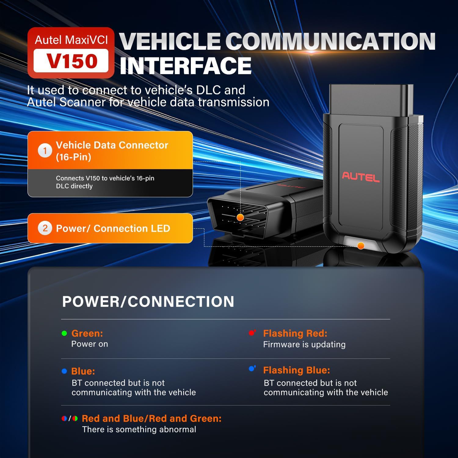 2025 Autel MaxiVCI V150 VCI150 Wireless Dongle,Support CAN FD / DOIP Protocol work for Autel 900 Series Scanners MK900BT MP900BT MP900Z-BT MP900TS