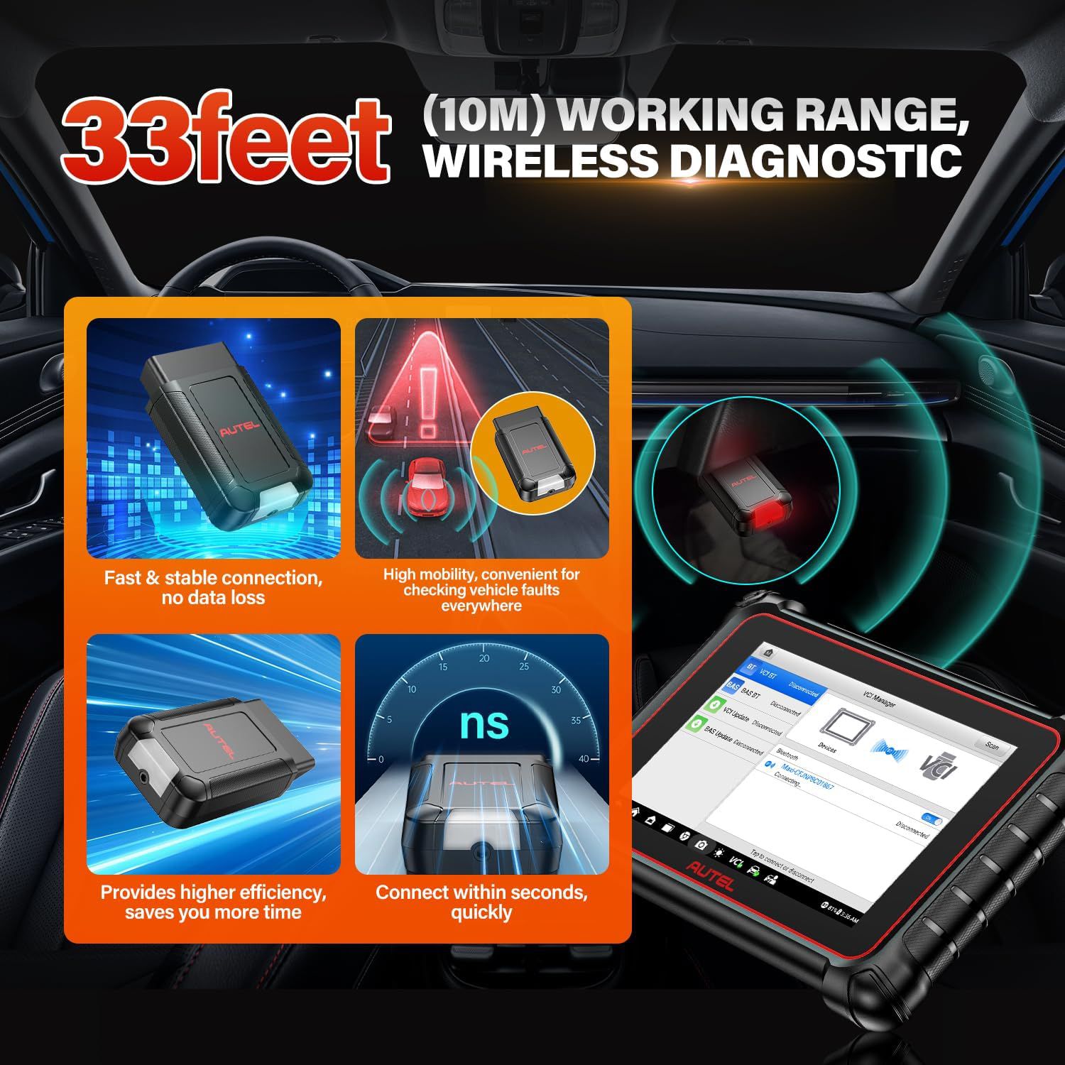 2025 Autel MaxiVCI V150 VCI150 Wireless Dongle,Support CAN FD / DOIP Protocol work for Autel 900 Series Scanners MK900BT MP900BT MP900Z-BT MP900TS