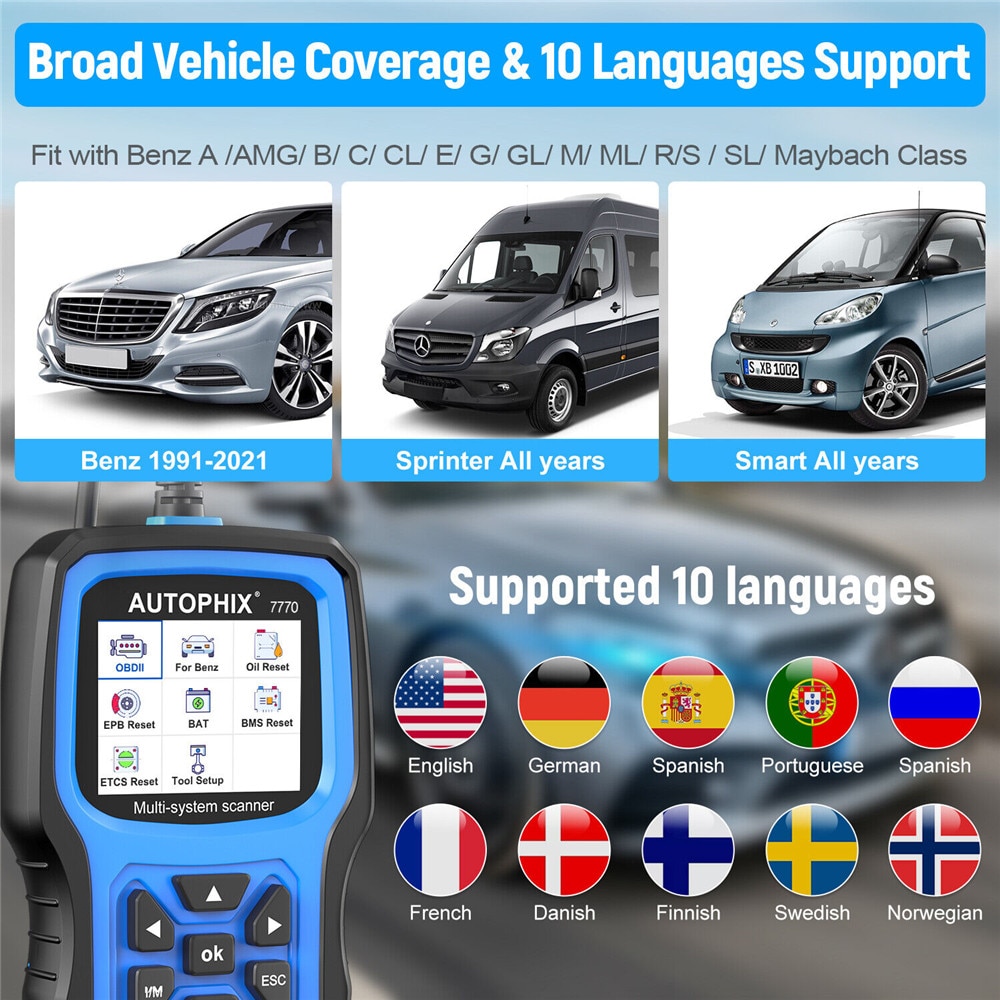 AUTOPHIX 7770 OBD2 Scanner Full Systems for Mercedes Benz DPF Oil Reset TPMS ABS EPB Car Diagnostic Tool Battery Resgistration