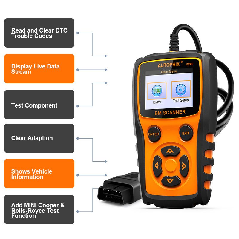 Autophix ES910 BMW OBD2 Automotive Scanner ABS Airbag EPB Transmission ODB2 Code Reader OBDII Diagnostic Tool Lifetime Free Update